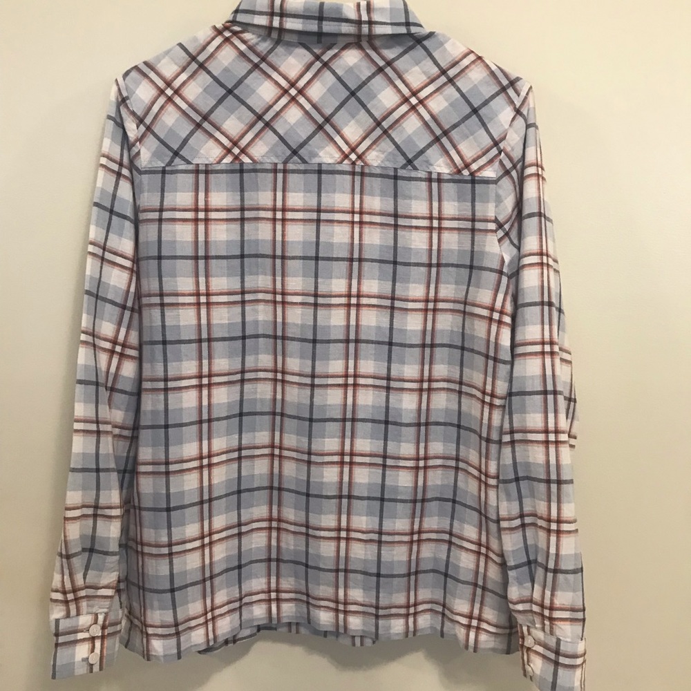 Pendleton Linen Cotton Button Blue Plaid Shirt - image 3